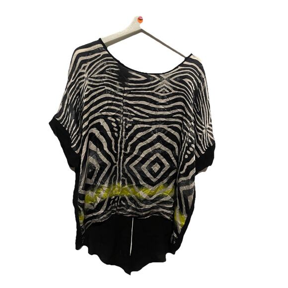 Lola & Sophie printed Black Yellow Abstract Silk Blouse Size Medium - Picture 1 of 6